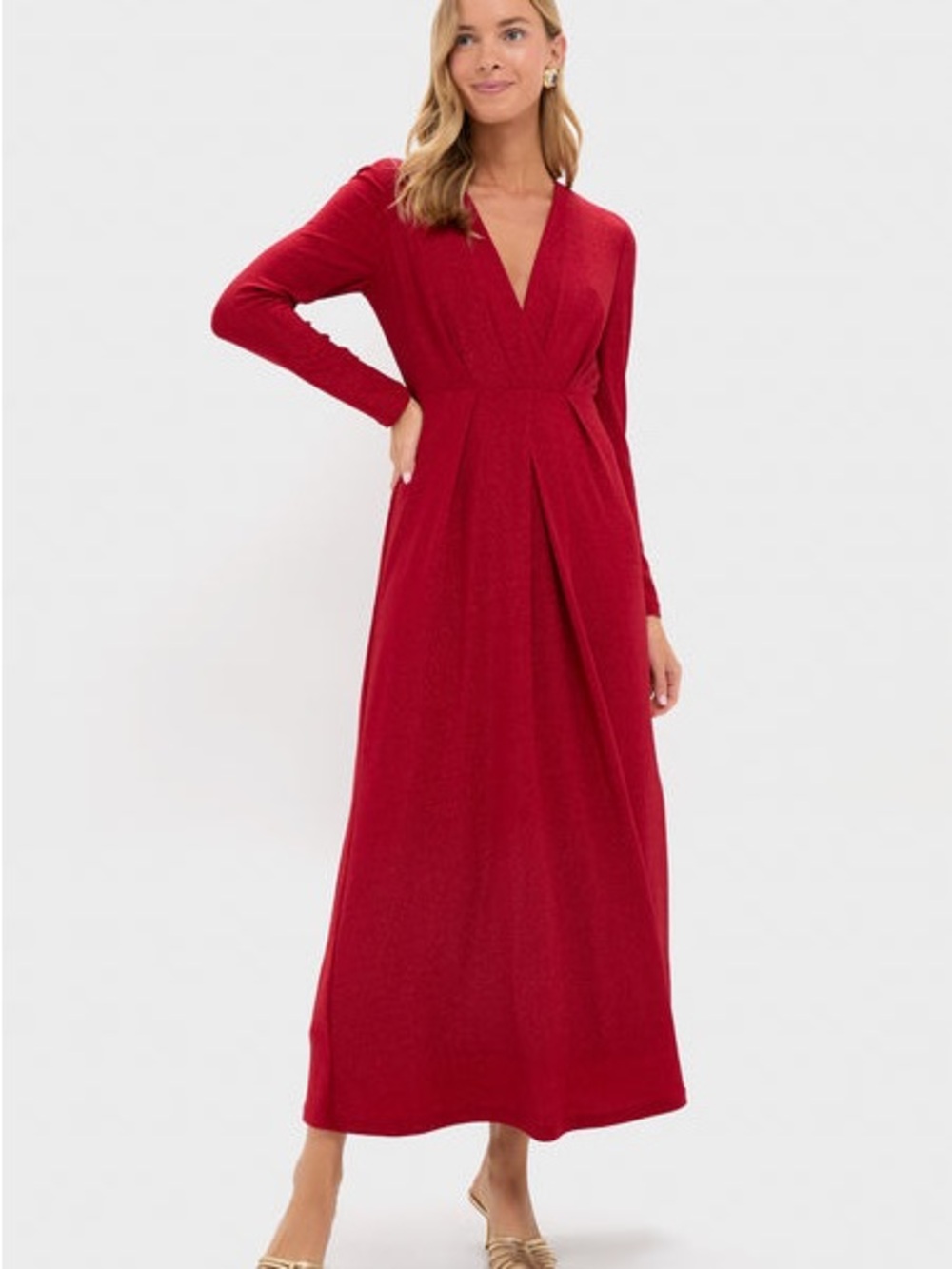 Red Shimmer V-Neck Angelina Gown